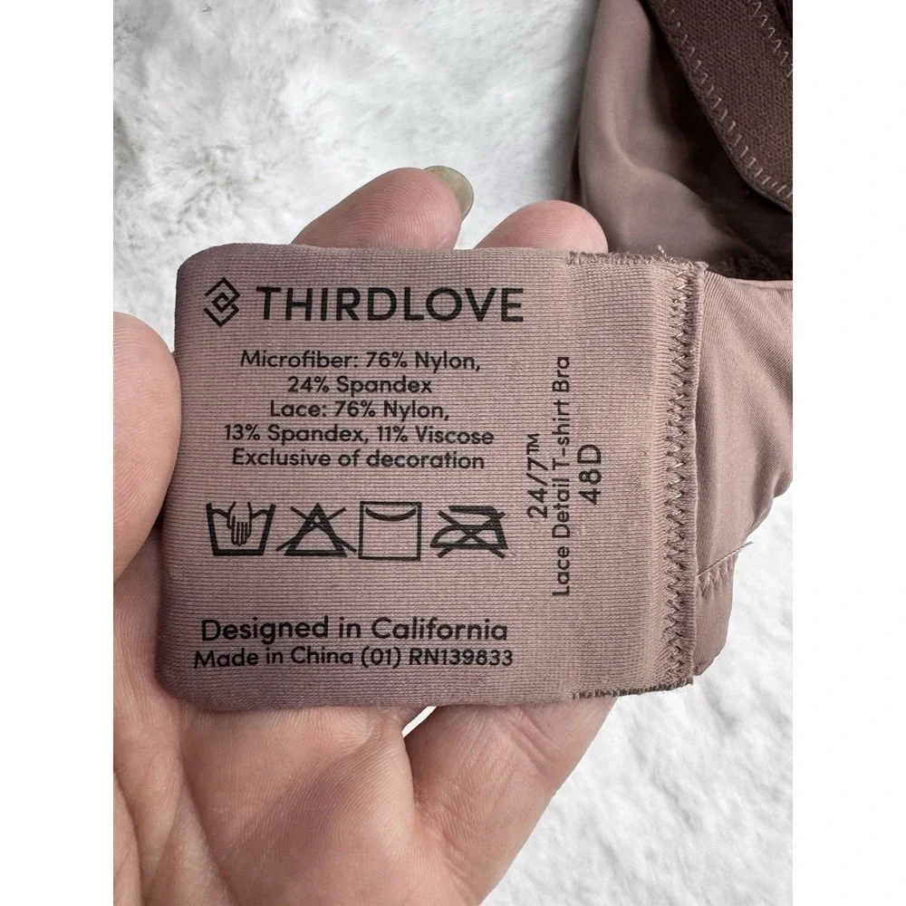 New Third Love 24/7 Lace Detail T-Shirt Bra Smooth‎ Cup Underwire Taupe 48D